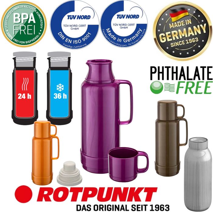 Niemiecki Termos 1L ROTPUNKT – 36h Zimno 24h Ciepło + Kubek PREMIUM