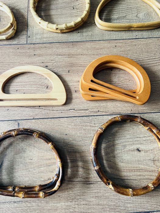 Nowe Drewniane rączki do torebek ze sznurka okrągłe bambusowe podłużne