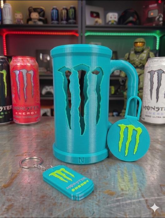 Kit Gamer Monster Energy - Caneca 3D + Porta-chaves