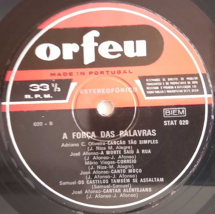 José Afonso + Adriano + Fanhais, etc.	- - - -A Força das Palavras	- LP