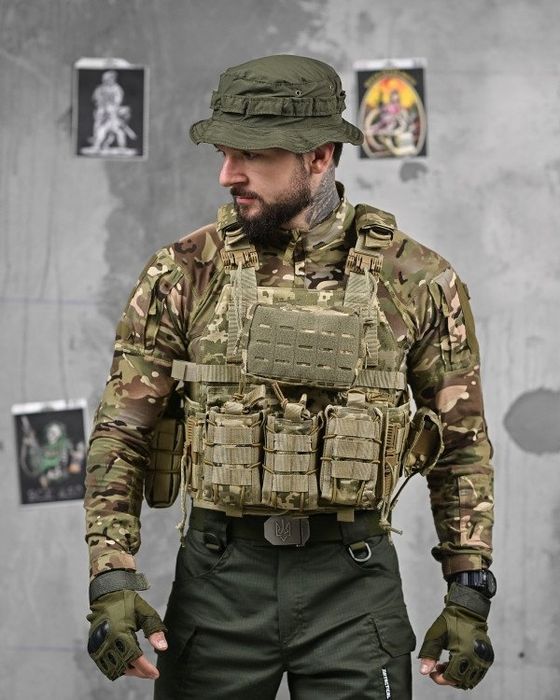 Плитоноска Attack піксель, Multicam Cordura 1000D швидкоскид 4т Molle під плити 25x30 ЗСУ