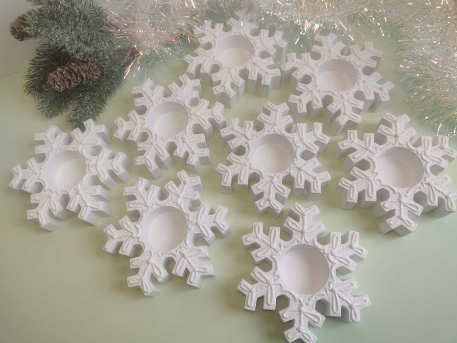 Śnieżynki świeczniki do tea-light figurki gipsowe do pomalowania 8 szt