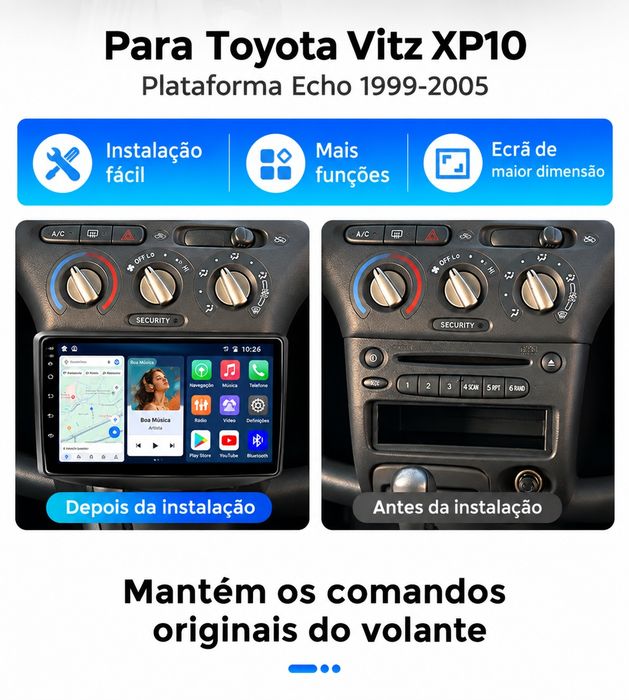 Rádio Android Carplay Toyota Yaris 1999-05 WIFI GPS 2/32GB Novo