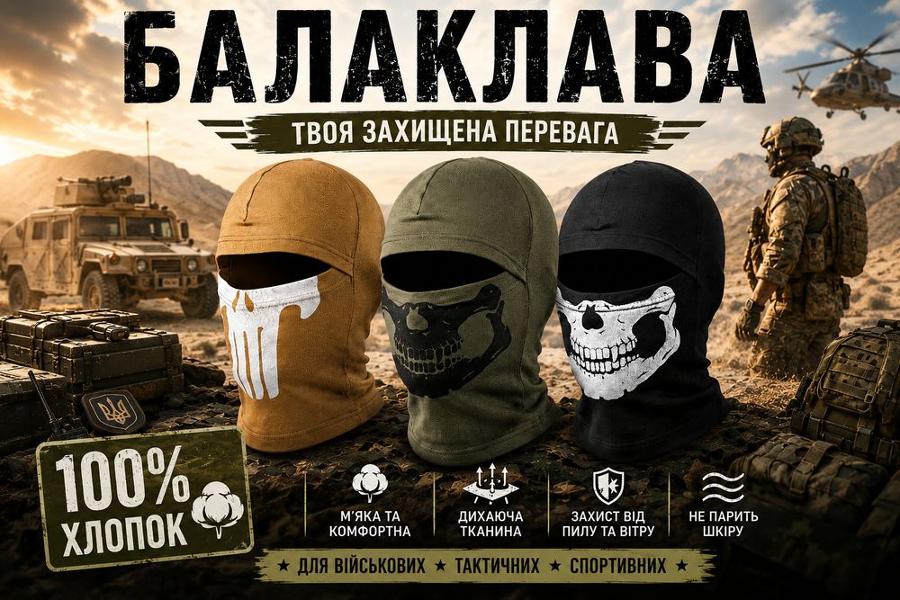 Балаклава тактична військова хлопок підшоломник койот олива чорна