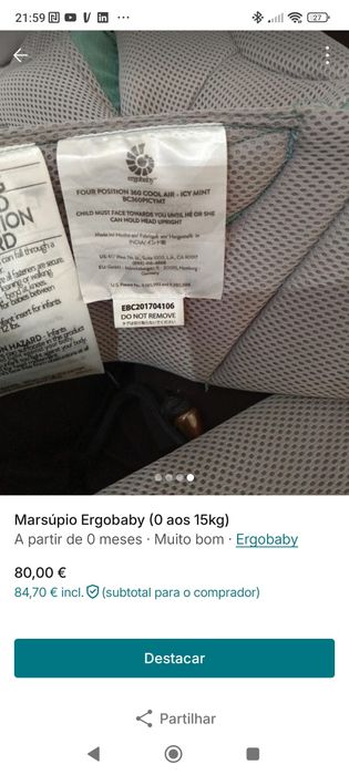 Marsúpio Ergobaby 0-36 meses