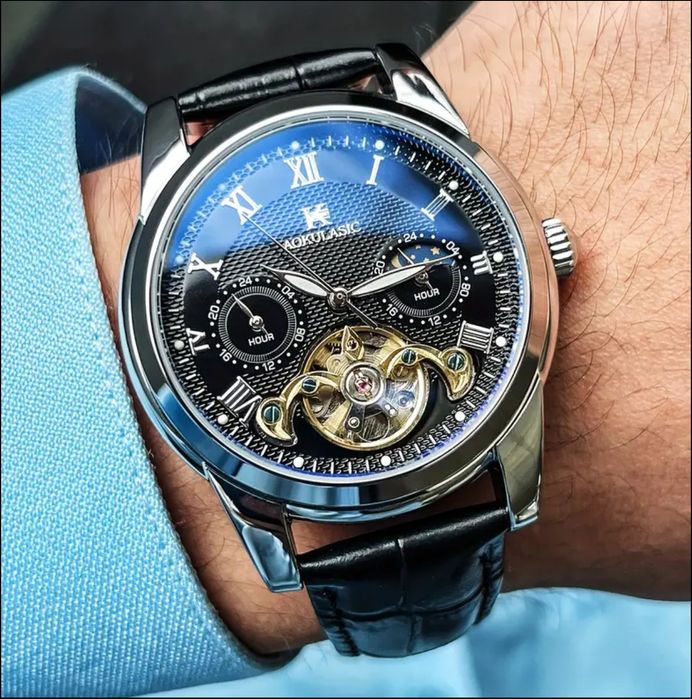 Автоматичний годинник AOKULASIC з чорним циферблатом