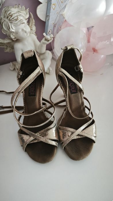 Buty do tańca złote błyszczące połyskujące buty taneczne latynoameryka