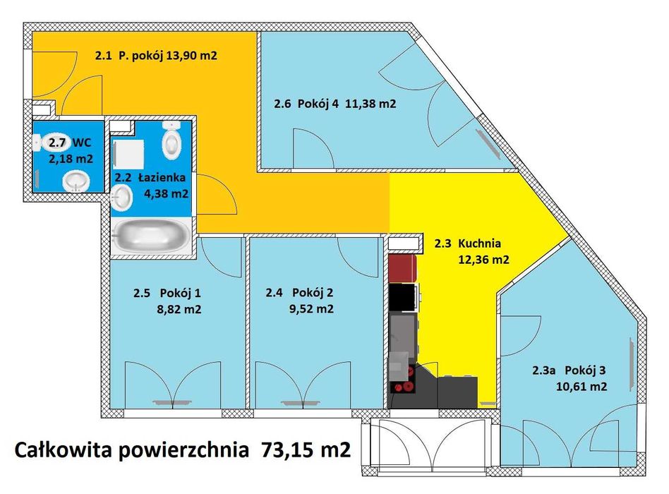 Mieszkanie 4-pokojowe, ul. Pszczelna, 73,15 m2, pierwsze piętro