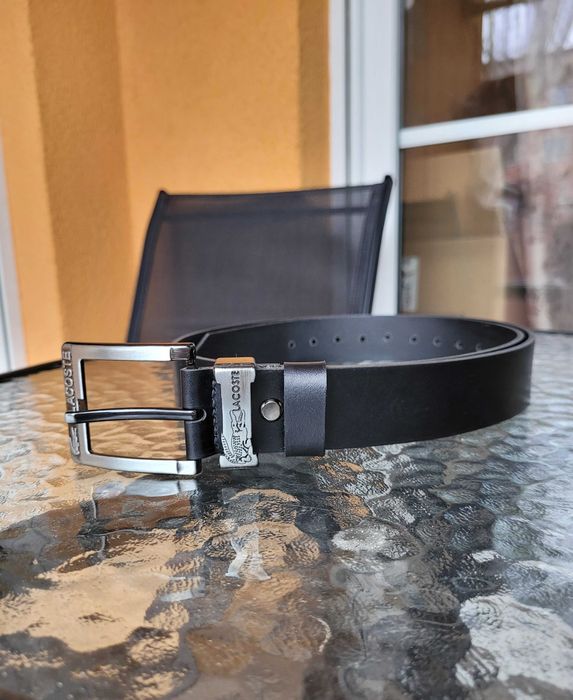 Czarny męski skórzany pasek Lacoste 130 cm