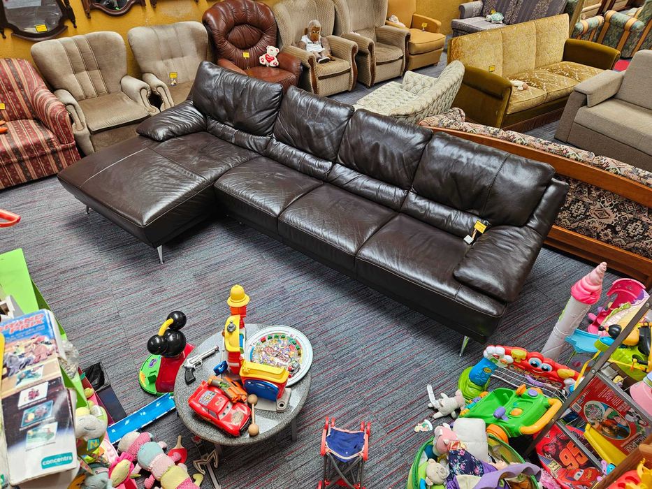 Grande sofá chaise long, em pele de marca divani&divani - Sem qua