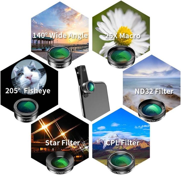 Apexel Zestaw obiektywów do telefonu 6 w 1