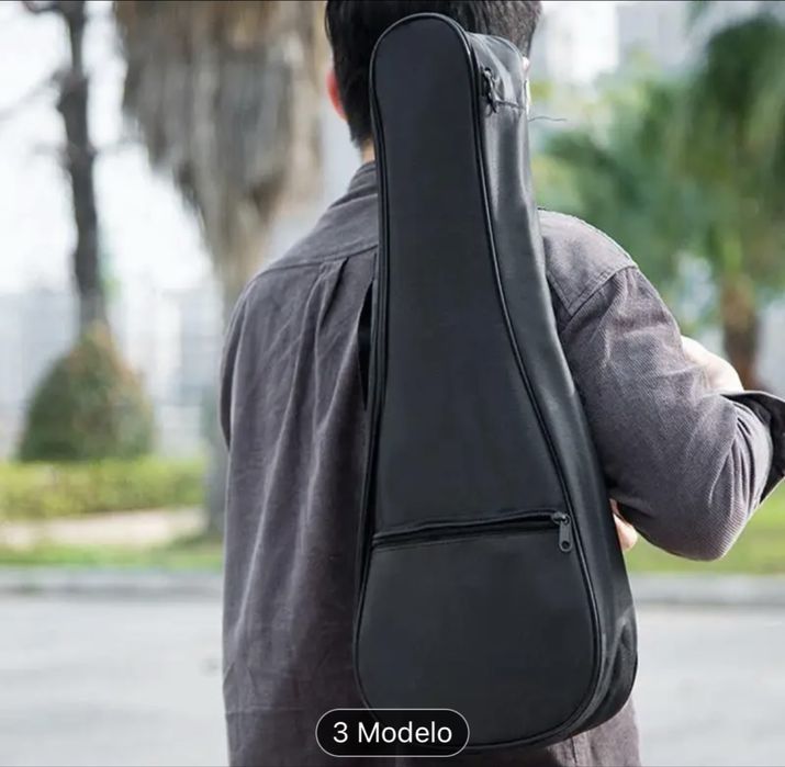 Saco para cavaquinho almofadado com bolsa, alsa de ombro e pega de mao