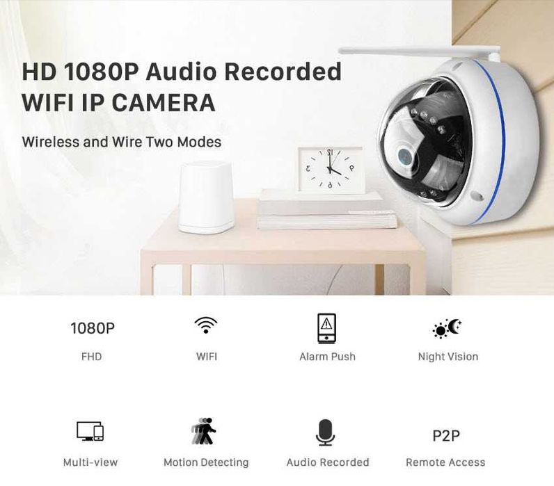 Беспроводная купольная IP камера 2MP WiFi ONVIF SmartHD IR iCSee/XMEye