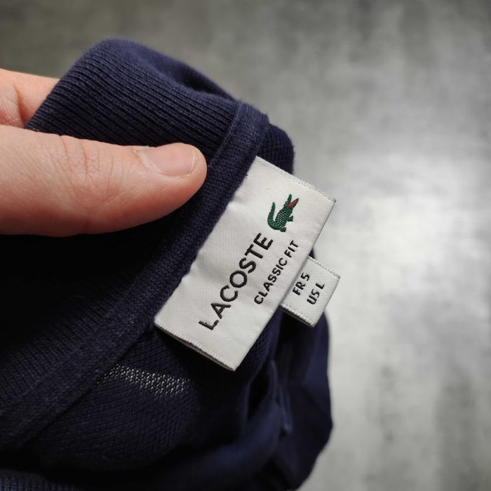 MĘSKA Elegancka Bawelna PREMIUM Koszulka Długi Rękaw Granat Lacoste