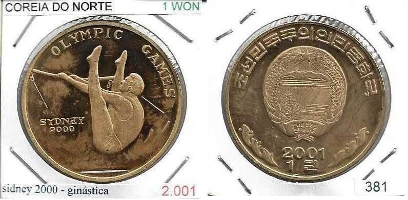 Coreia do Norte - 1 Won - 2001 - Ginasta Olímpico da Barra Alta -Moeda