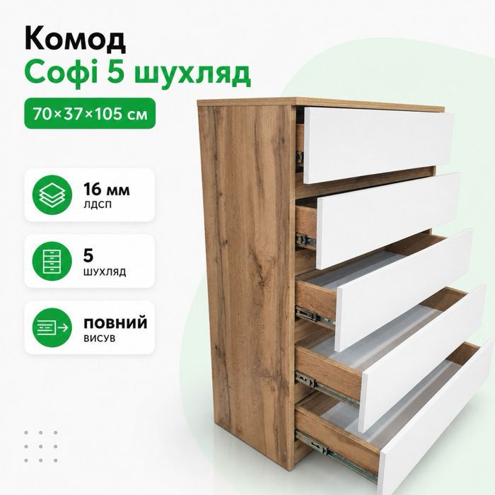 Комод на 5 шухляд . Тумба приліжкова для одягу , Комод для речей