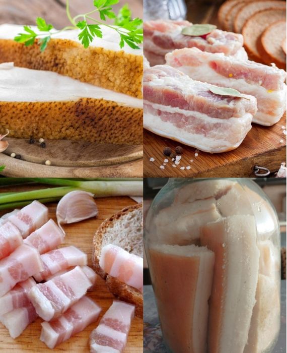 Сало засолене у банках.