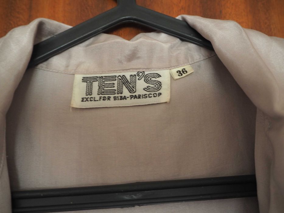 VINTAGE Camisa / Casaco Cinza 100% Seda com Gola Versátil