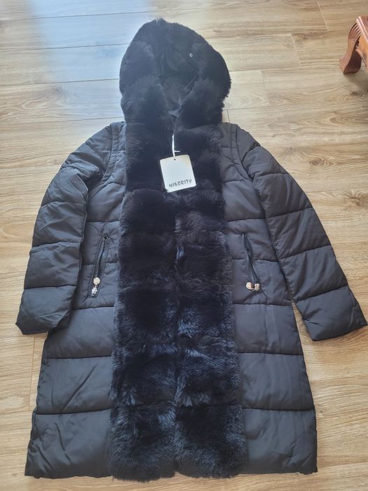 NOWA długa kurtka zimowa płaszcz puchowy nowa z metką czarna