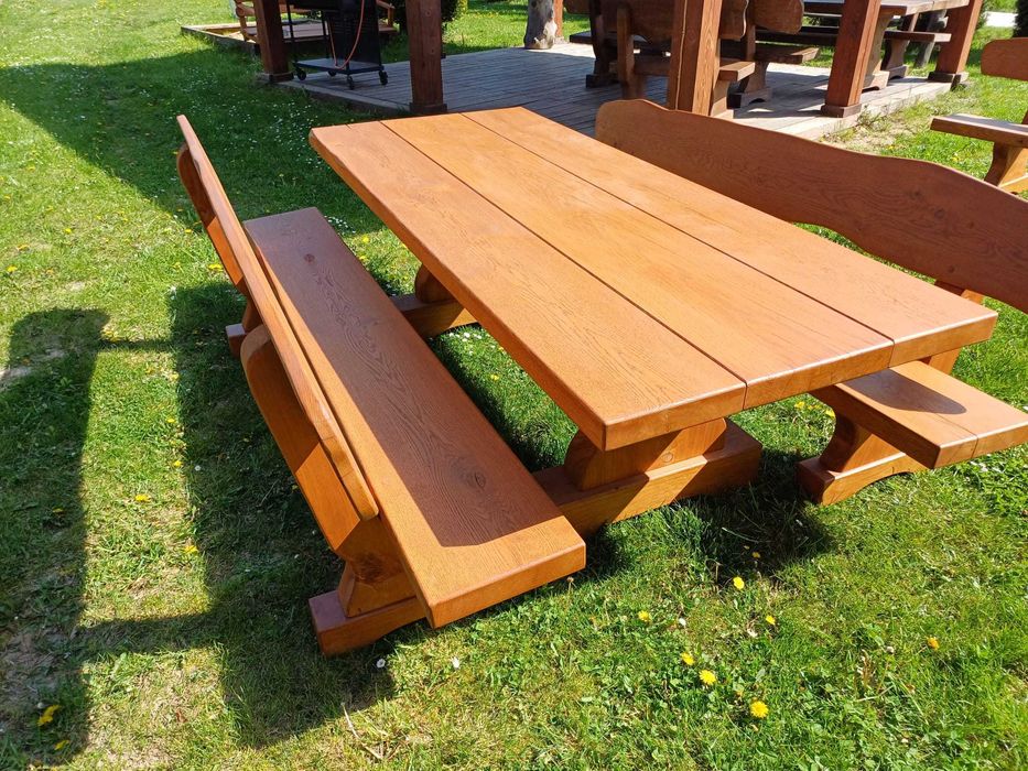 Stół dębowy 250 cm z 4-rema ławami meble ogrodowe altany