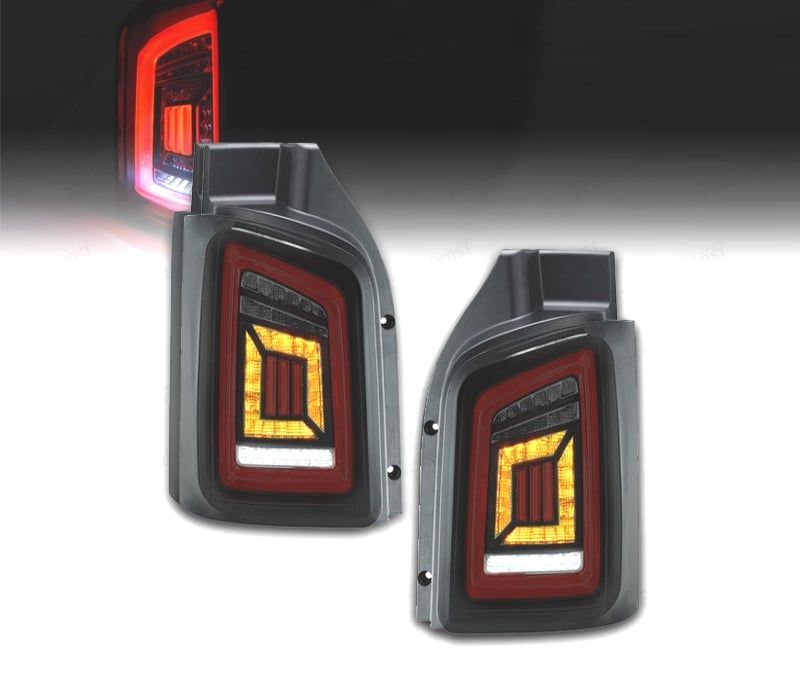 FAROLINS TRASEIROS VOLKSWAGEN VW TRANSPORTER T5 1P 03-09 LIGHT BAR CARDNA FUNDO VERMELHO FUMADO