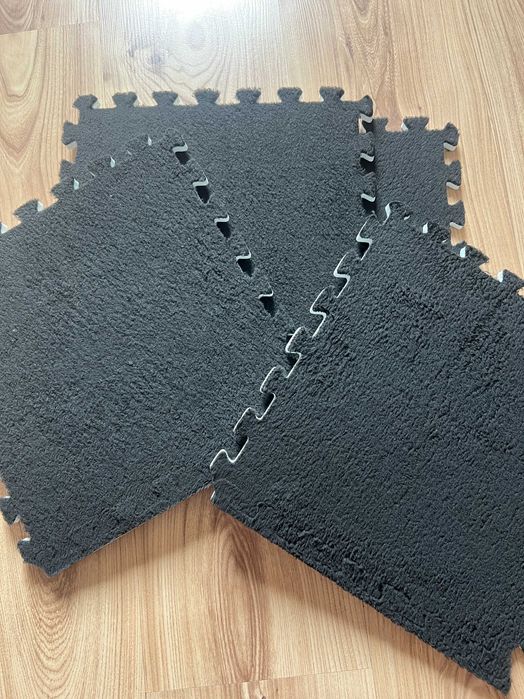 12x Puzzle Piankowe EVA Mata Pluszowa Dywan Podłogowa Czarne 30x30cm
