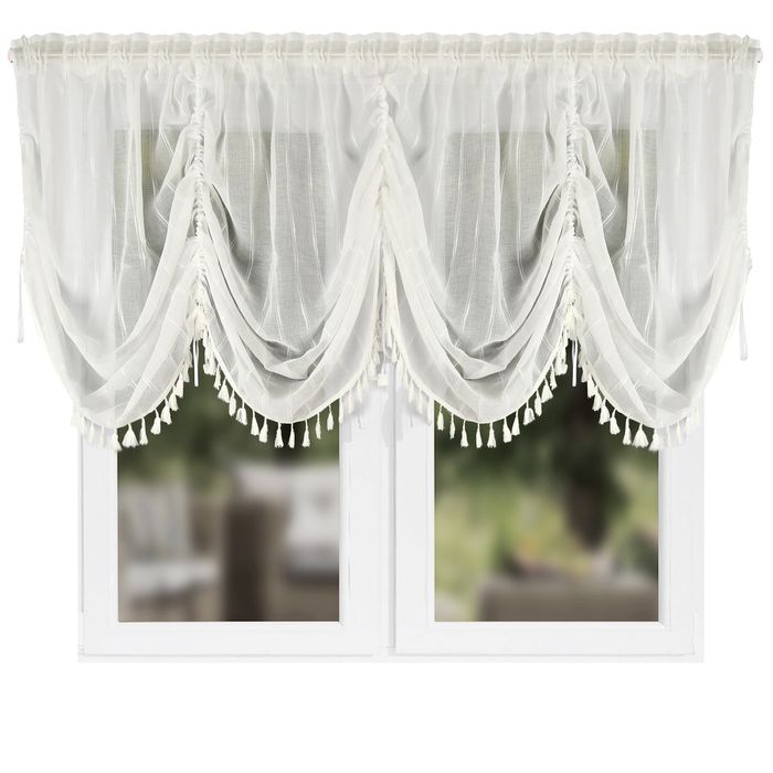 Firana boho biała 140x400 z frędzelkami