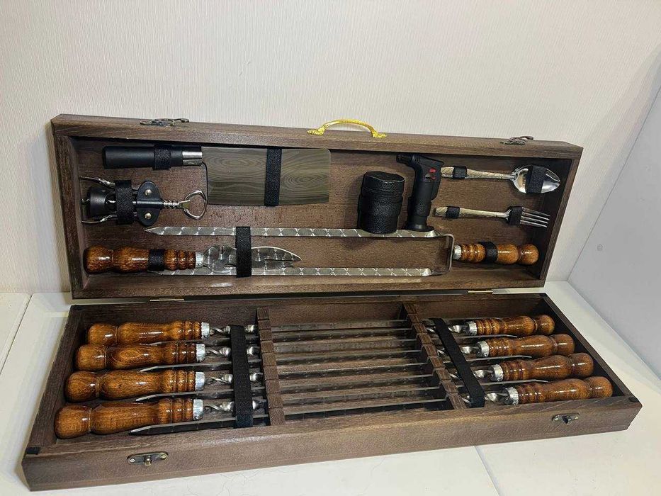 Топ продаж! Набіри шамурів у дерев'яних кейсах Подарок Набор шампуров