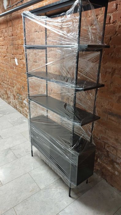 Regał Metalowy z Drewnianymi Półkami Czarny -Selsey- Stan Bardzo Dobry