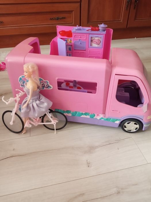 Kamper dla lalek barbie, rower i akcesoria duży samochód bus