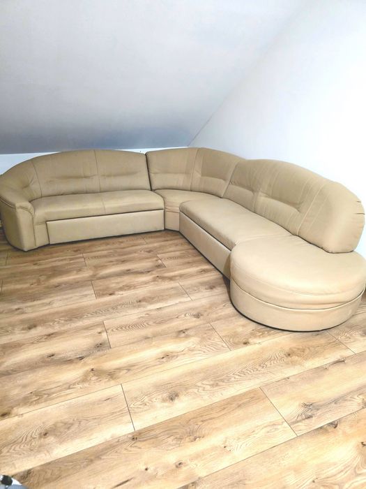 Sofa narożna, Rogówka, narożnik beżowy Rogówka z funkcją spania narożn