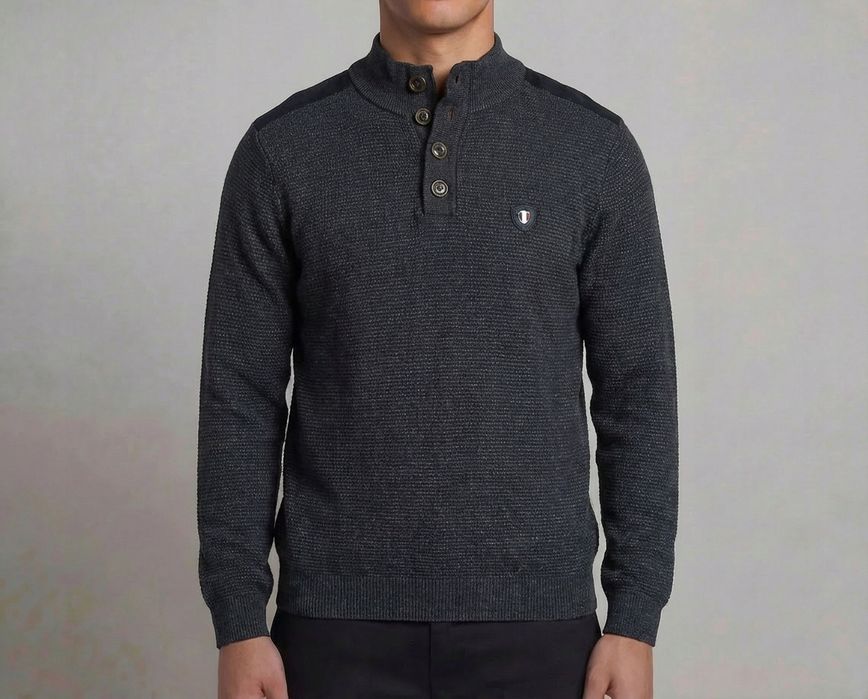 Jean Paul 52 Trail Melange Button Neck Wełniany Sweter Męski L