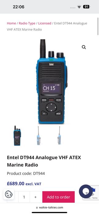 Радиостанция(рация) Entel DT944 VHF Radio