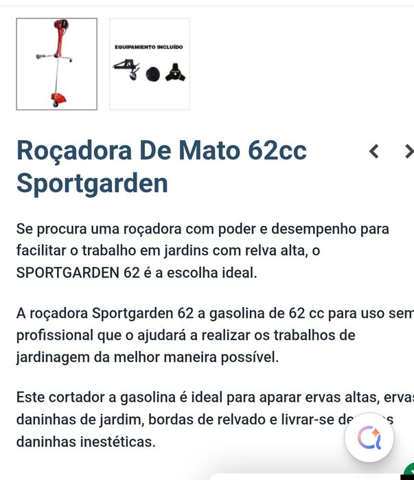 Roçadora de mato 62Cc sport garden nova