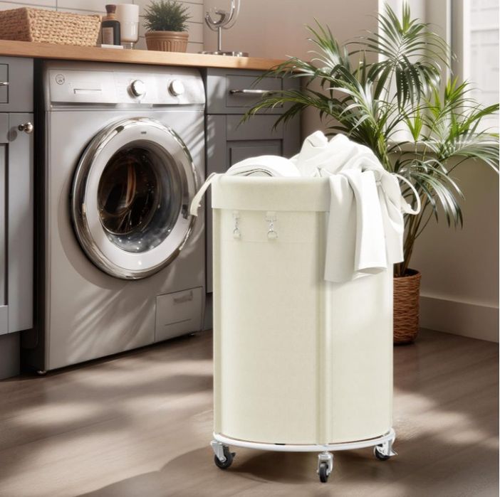 Кошик для білизни Songmics на колесах 150л кремово-білий