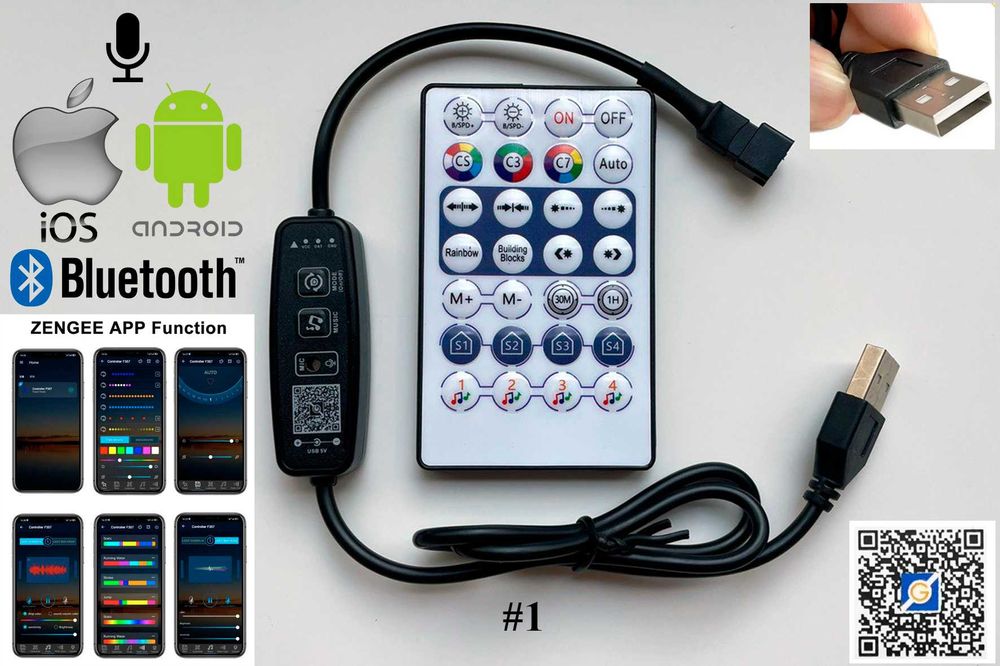 Контролер адресної стрічки WS2812B, Mini BT Smart SPI LED + мікрофон