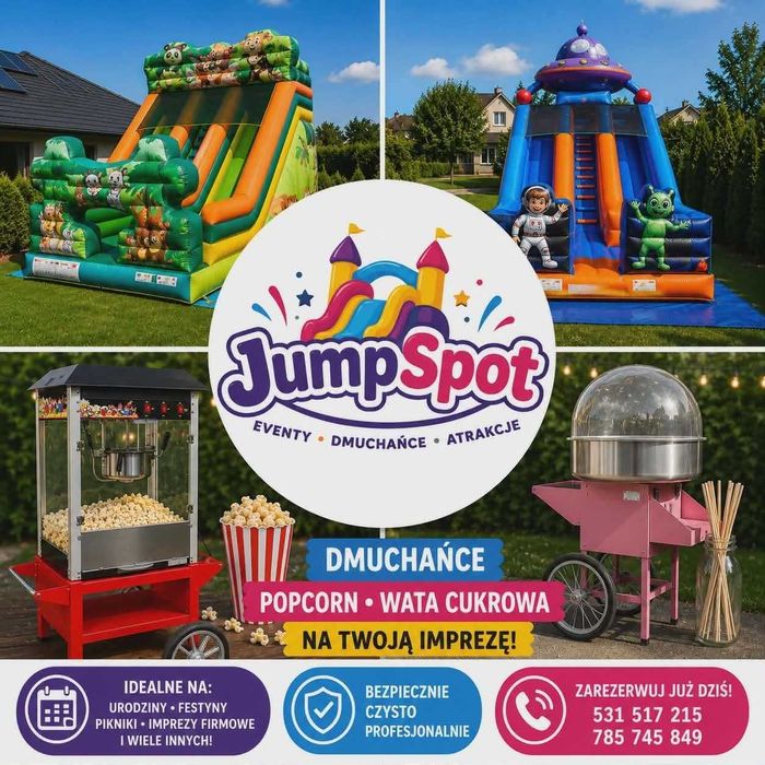 Dmuchane Zjeżdżalnie | Piłkarski Dart | Popcorn i Wata Cukrowa | JumpSpot