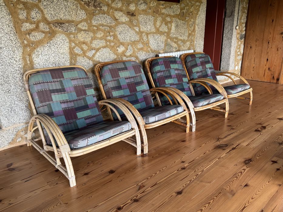 Conjunto de sala completo bambú e vidro