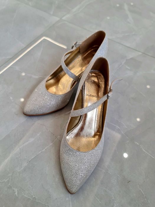 Szpilki buty taneczne ślubne srebrne 35