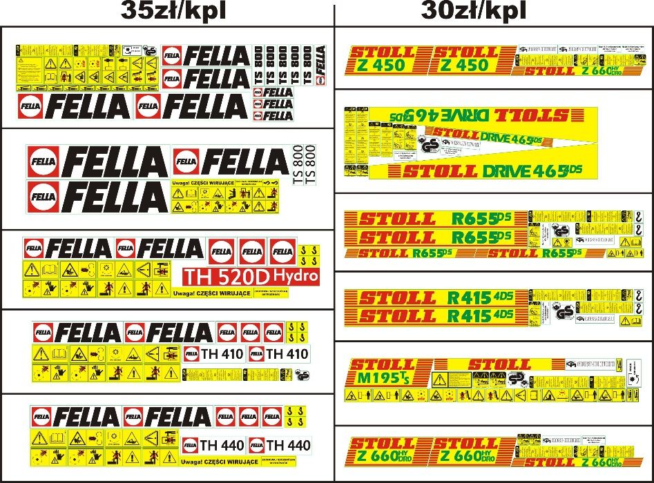 Naklejki maszyny KUHN POTTINGER Krone Niemeyer deutz stoll Fella
