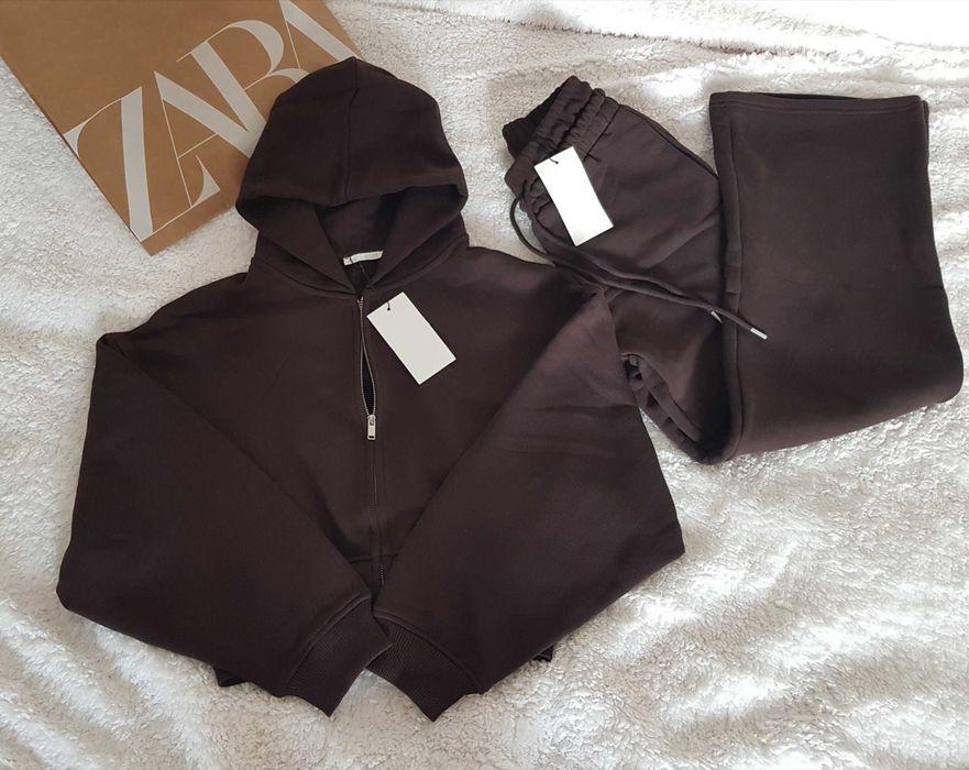 Brązowa, czekoladowa, bawełniana bluza zara