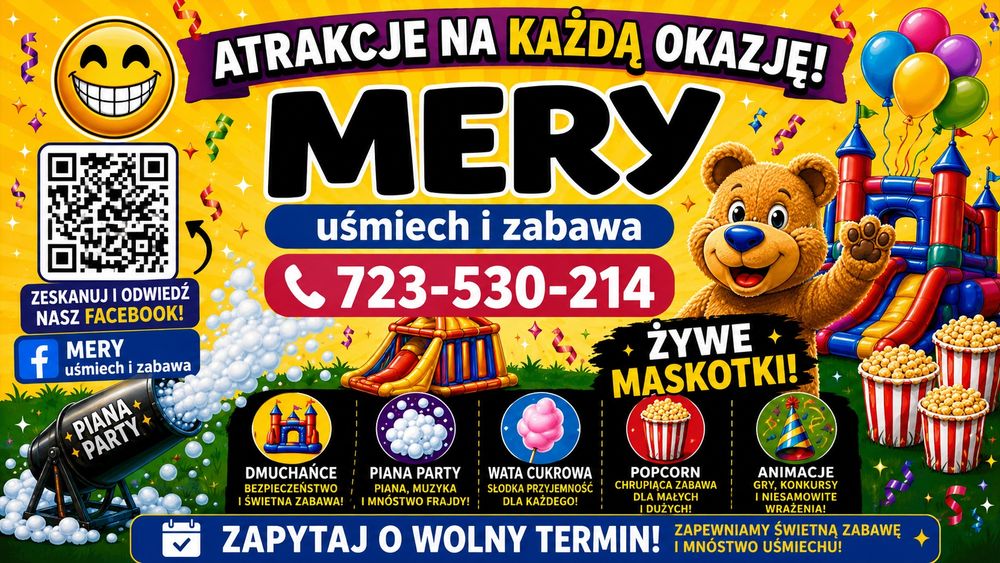 Piana party, dmuchańce, żywe maskotki, impreza, festyn, urodziny, wesele,