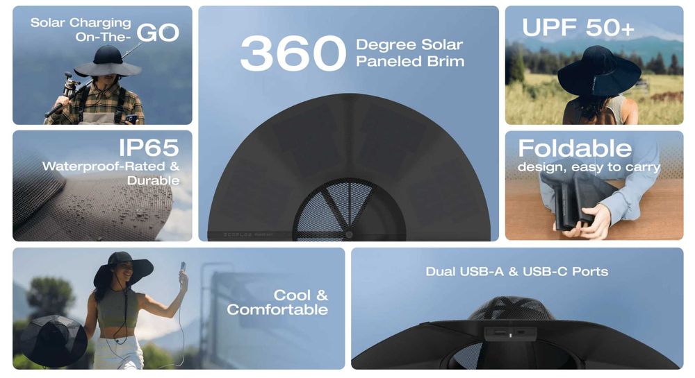 EcoFlow Power Hat / Капелюх з сонячними панелями (М-L)