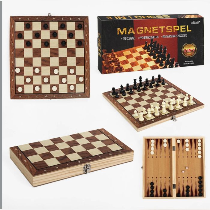 Шашки шахи нарди магнітні 3 в 1 дерев'яні 29 см поле якісні шахматы