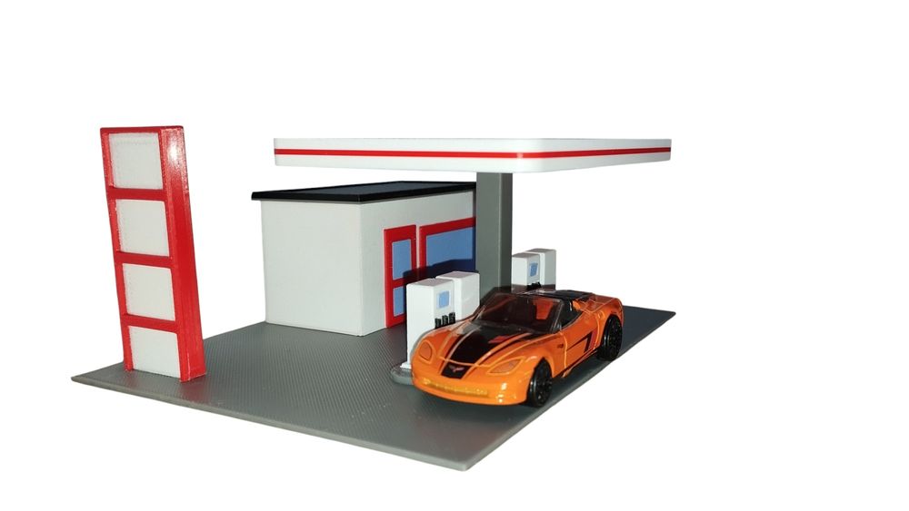 Diorama 1/64 Hot Wheels Majorette Matchbox Garaż Stacja Benzynowa 3D