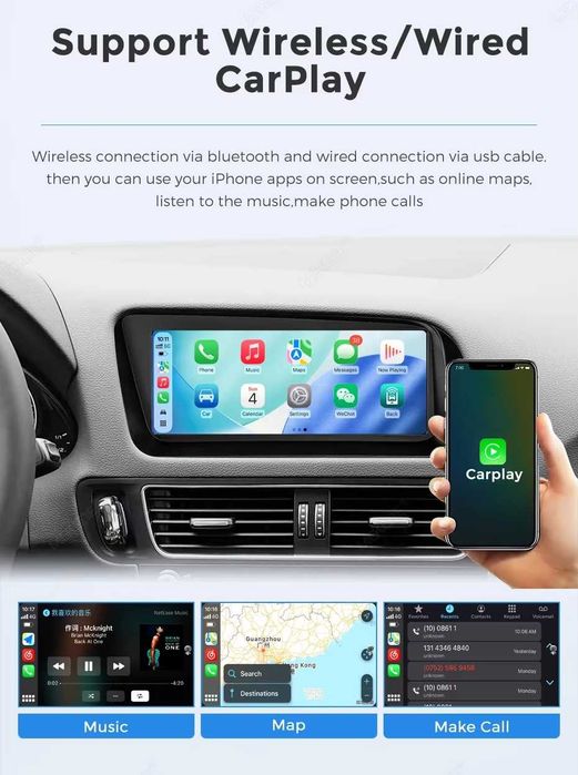 Apple CarPlay Android Auto Linux Radio Multimedialne FM RDS Bluetooth Nawigacja Yanosik AUX Google Maps Audi Q5 8R
