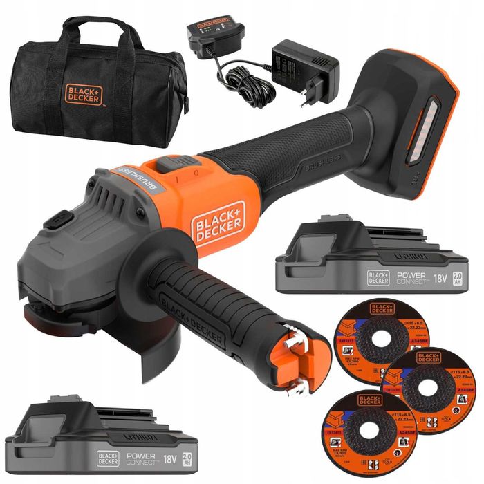 Nowa Szlifierka kątowa 18V 2Ah 3x tarcza torba BLACK DECKER Gwarancja
