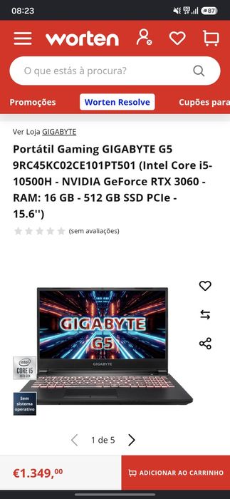 Portátil Gaming Gigabyte G5/  Rtx 3060