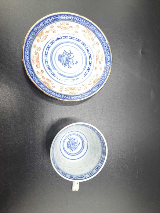 Filiżanka espresso spodek duo porcelana ryżowa chińska niebieska kwiat