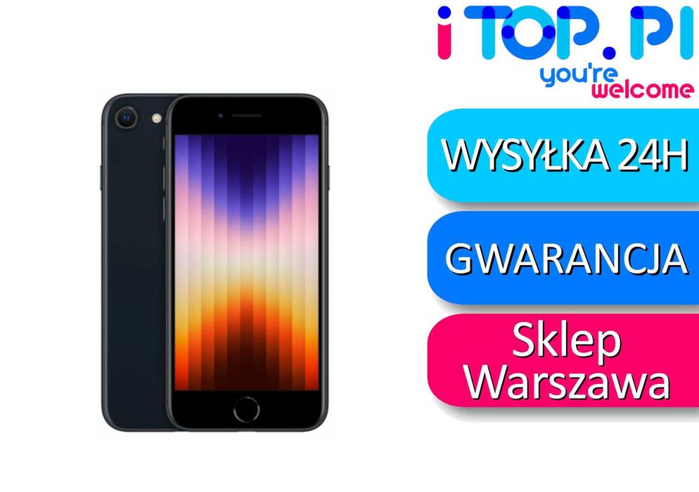 iPhone SE 2022 64gb Czarny BATERIA 100% Stan Bardzo Dobry Sklep iTop Muranów Lokal 32
